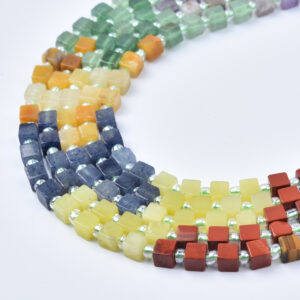 4mm Mixed Gemstone Cube Beads Strand with Sodalite, Amethyst, Tiger Eye, Jasper, Aventurine & Quartz GRN794