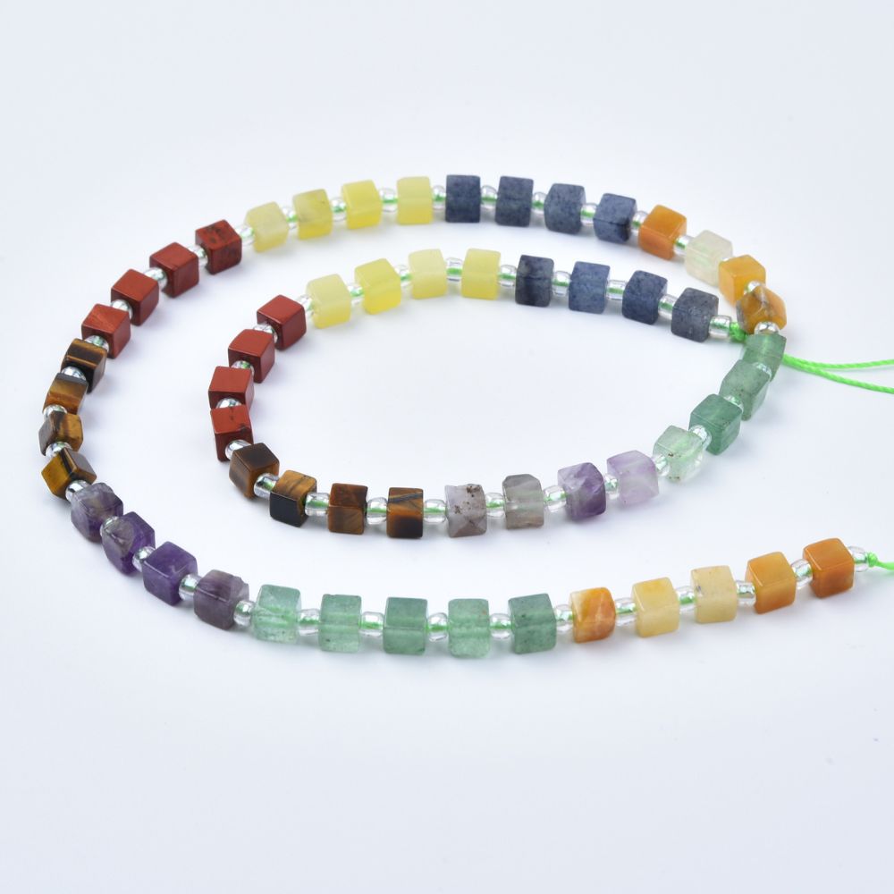 4mm Mixed Gemstone Cube Beads Strand with Sodalite, Amethyst, Tiger Eye, Jasper, Aventurine & Quartz GRN794 - Image 4