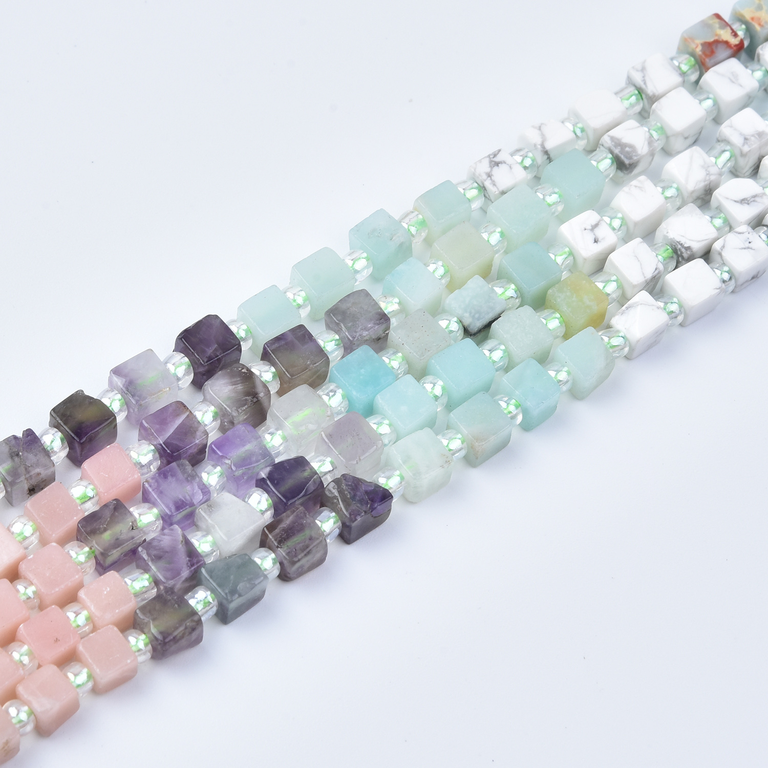 4mm Amazonite, Amethyst, Aventurine, Rose Quartz, Jasper & Quartz Mixed Gemstone Cube Beads Strand GRN795 - Image 3