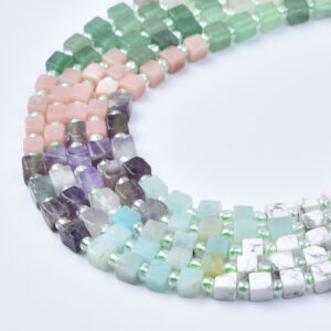 4mm Amazonite, Amethyst, Aventurine, Rose Quartz, Jasper & Quartz Mixed Gemstone Cube Beads Strand GRN795