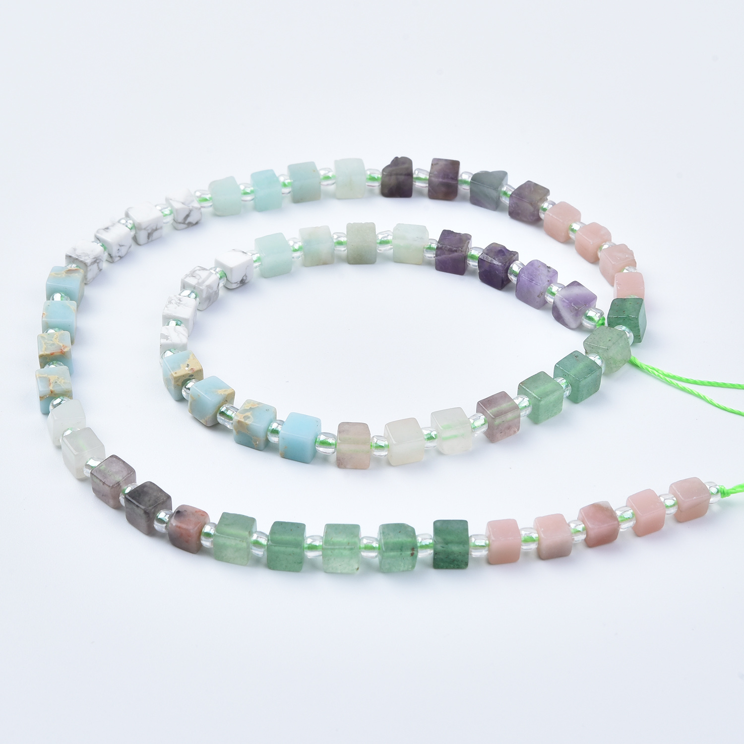 4mm Amazonite, Amethyst, Aventurine, Rose Quartz, Jasper & Quartz Mixed Gemstone Cube Beads Strand GRN795 - Image 4