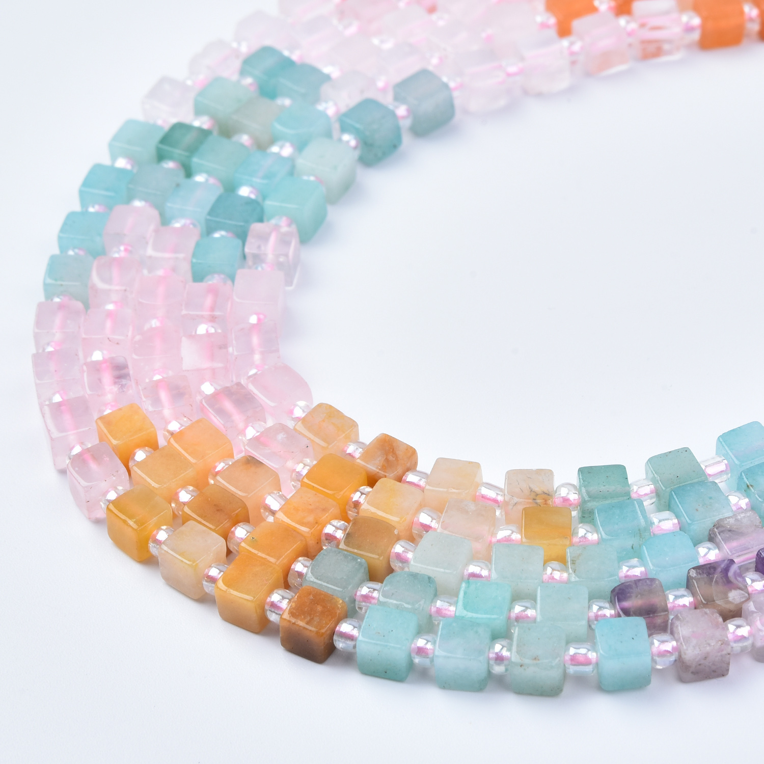 4mm Amazonite, Rose Quartz, Amethyst, Carnelian, Aventurine & Quartz Mixed Gemstone Cube Beads Strand GRN796