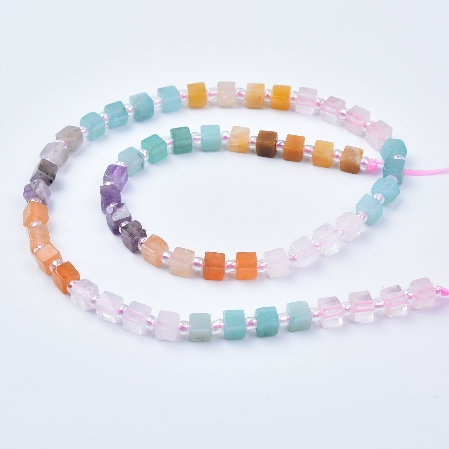 4mm Amazonite, Rose Quartz, Amethyst, Carnelian, Aventurine & Quartz Mixed Gemstone Cube Beads Strand GRN796 - Image 4