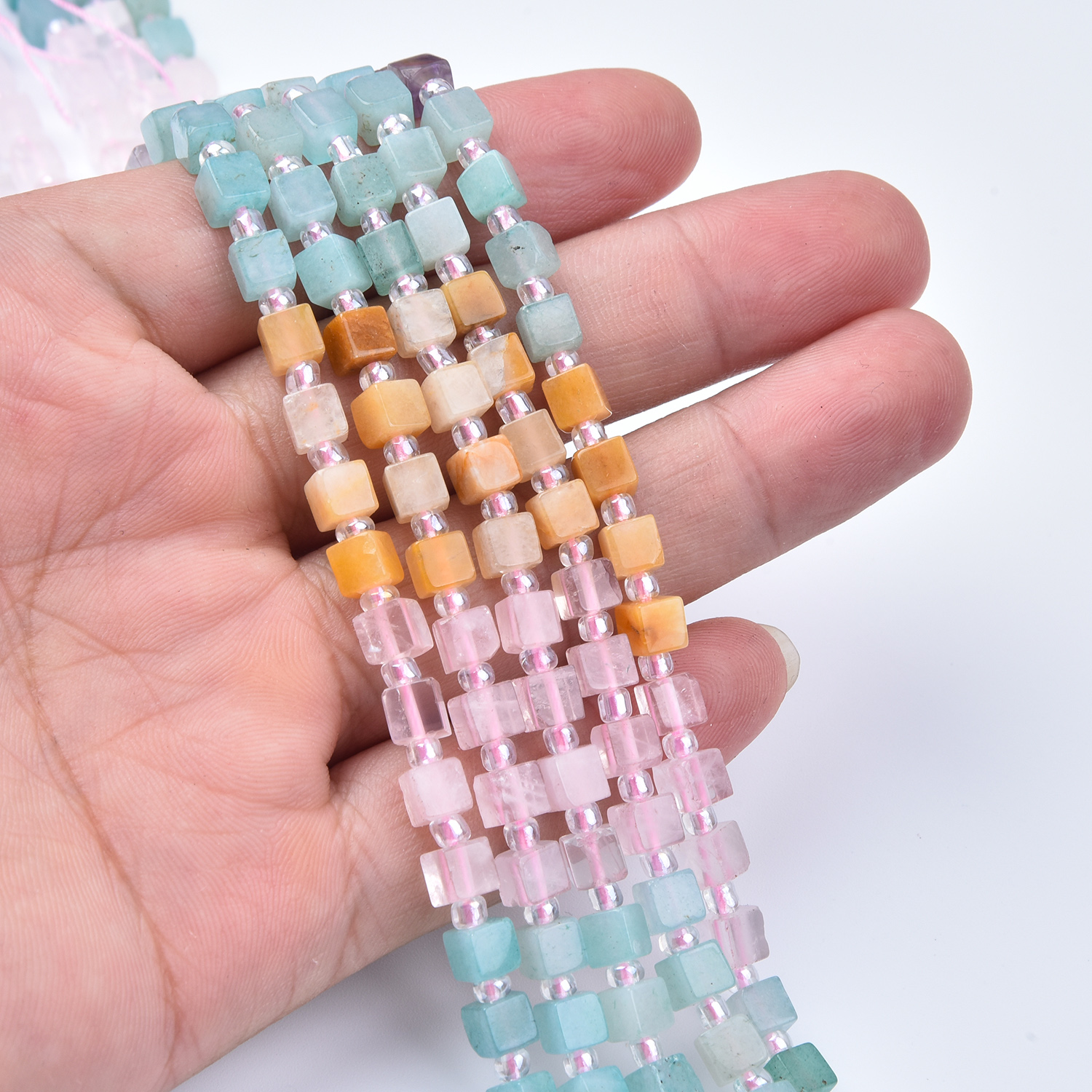 4mm Amazonite, Rose Quartz, Amethyst, Carnelian, Aventurine & Quartz Mixed Gemstone Cube Beads Strand GRN796 - Image 2