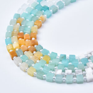 4mm Amazonite, Rhodonite, White Quartz, Yellow Jade & Jasper Mixed Gemstone Cube Beads Strand GRN797