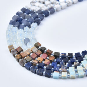 4mm Sodalite, Amazonite, Jasper, Howlite & Quartz Mixed Gemstone Cube Beads Strand GRN798