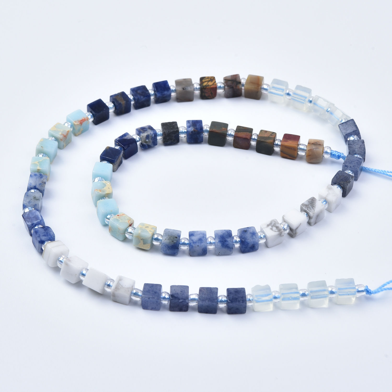 4mm Sodalite, Amazonite, Jasper, Howlite & Quartz Mixed Gemstone Cube Beads Strand GRN798 - Image 4