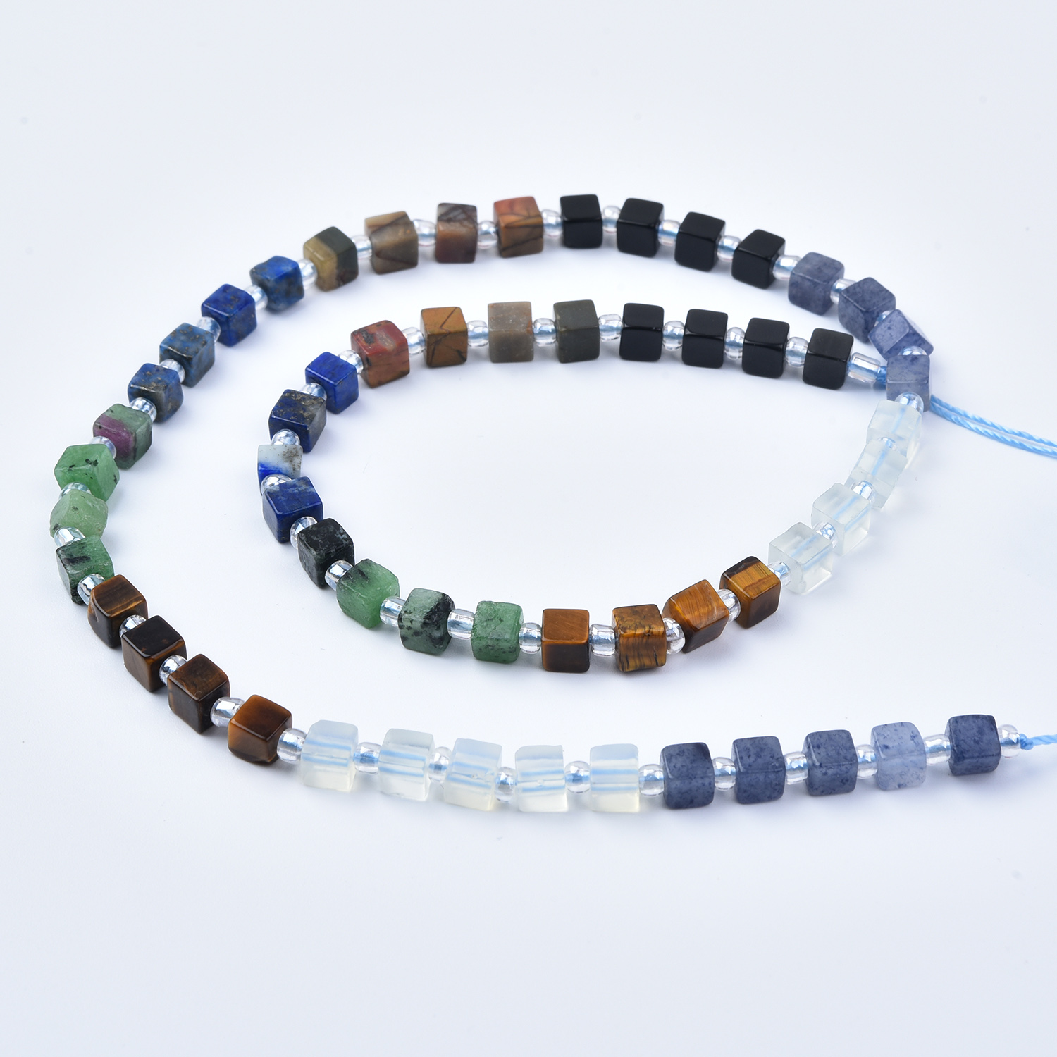 4mm Lapis, Tiger Eye, Aventurine, Onyx, Jasper & Quartz Mixed Gemstone Cube Beads Strand GRN799 - Image 4