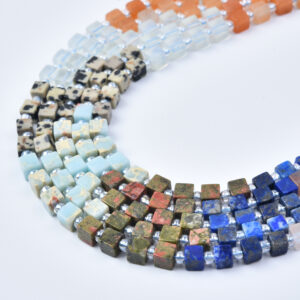 4mm Lapis, Amazonite, Carnelian, Jasper, Dalmatian Stone & Quartz Mixed Gemstone Cube Beads Strand GRN800