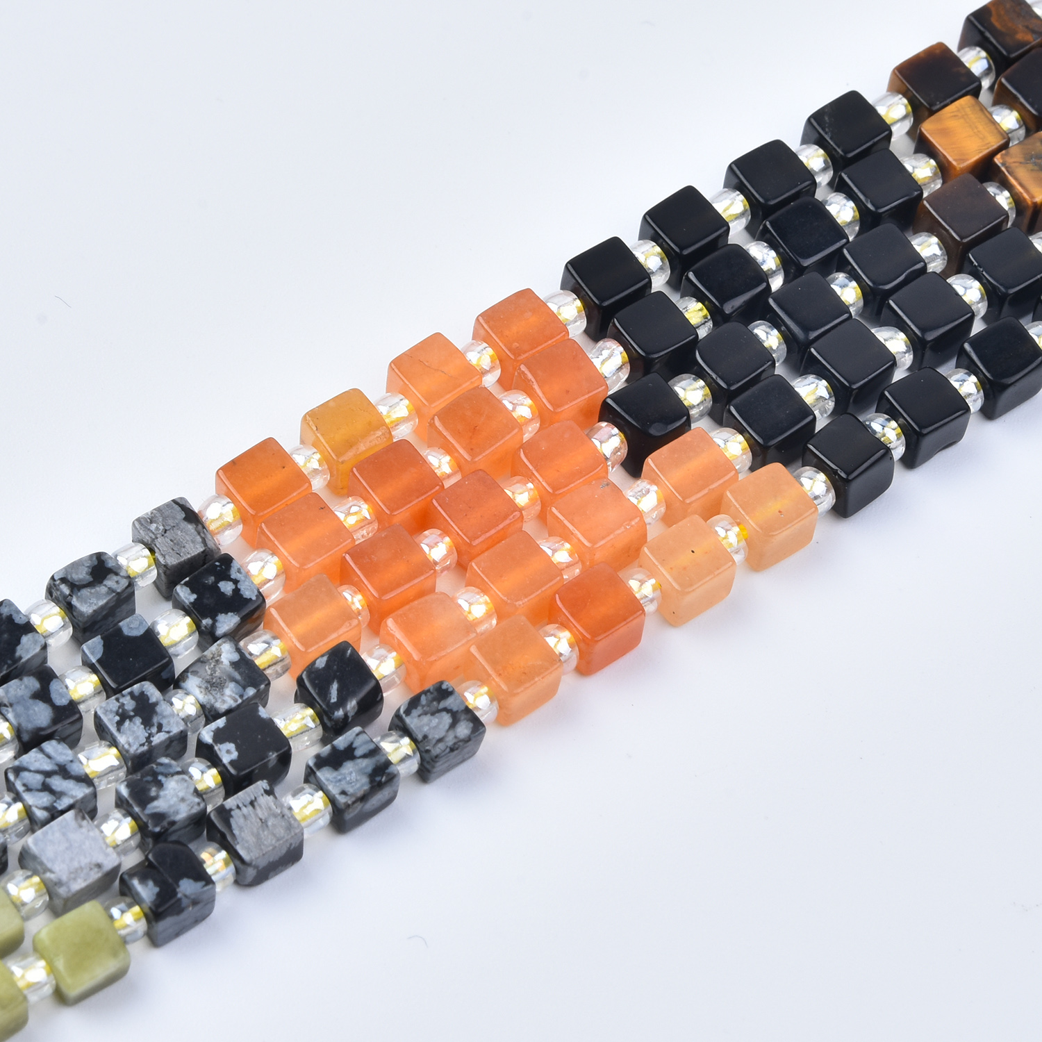 4mm Carnelian, Tiger Eye, Sodalite, Onyx, Jasper & Quartz Mixed Gemstone Cube Beads Strand GRN801 - Image 3