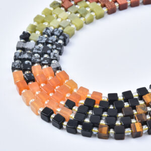 4mm Carnelian, Tiger Eye, Sodalite, Onyx, Jasper & Quartz Mixed Gemstone Cube Beads Strand GRN801