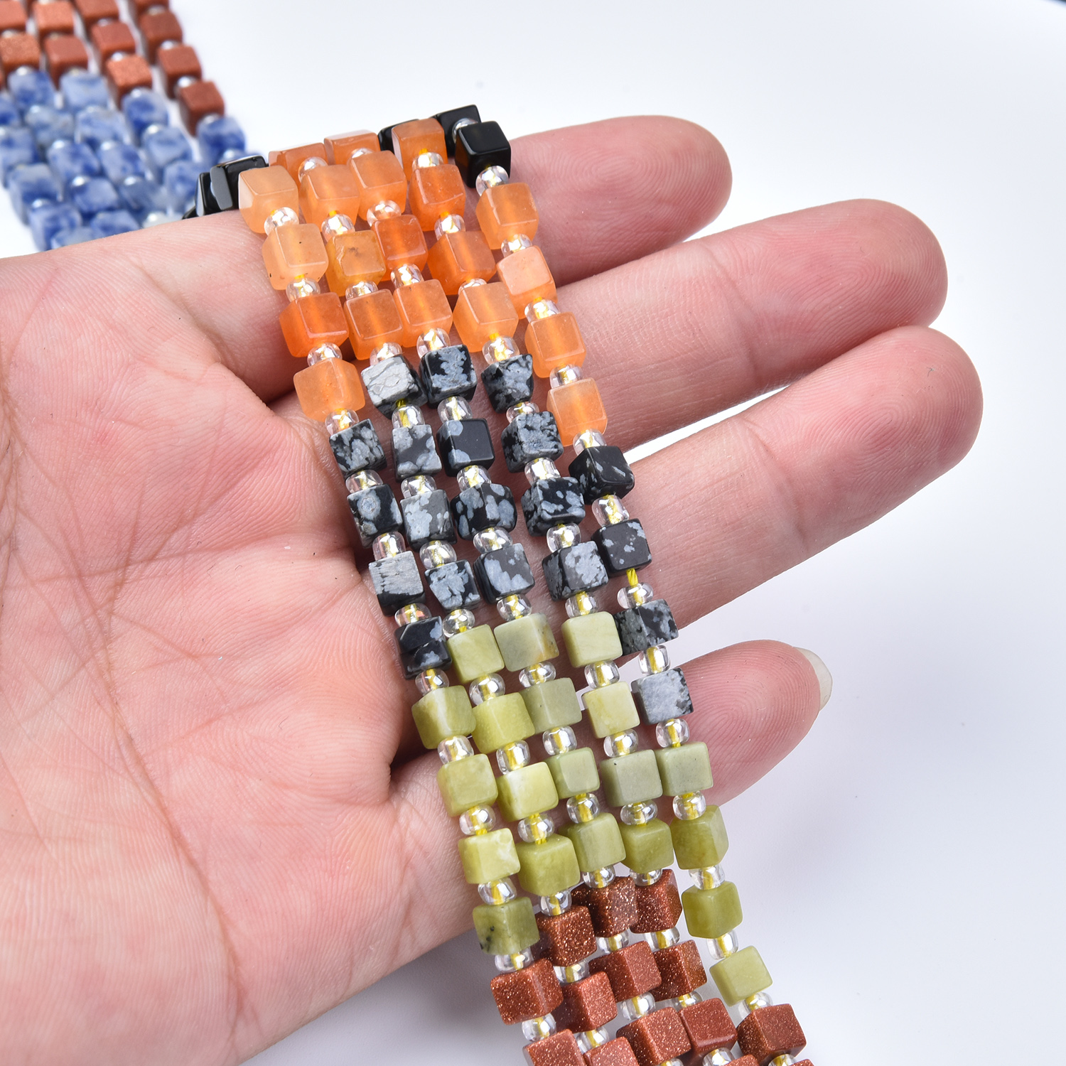 4mm Carnelian, Tiger Eye, Sodalite, Onyx, Jasper & Quartz Mixed Gemstone Cube Beads Strand GRN801 - Image 2