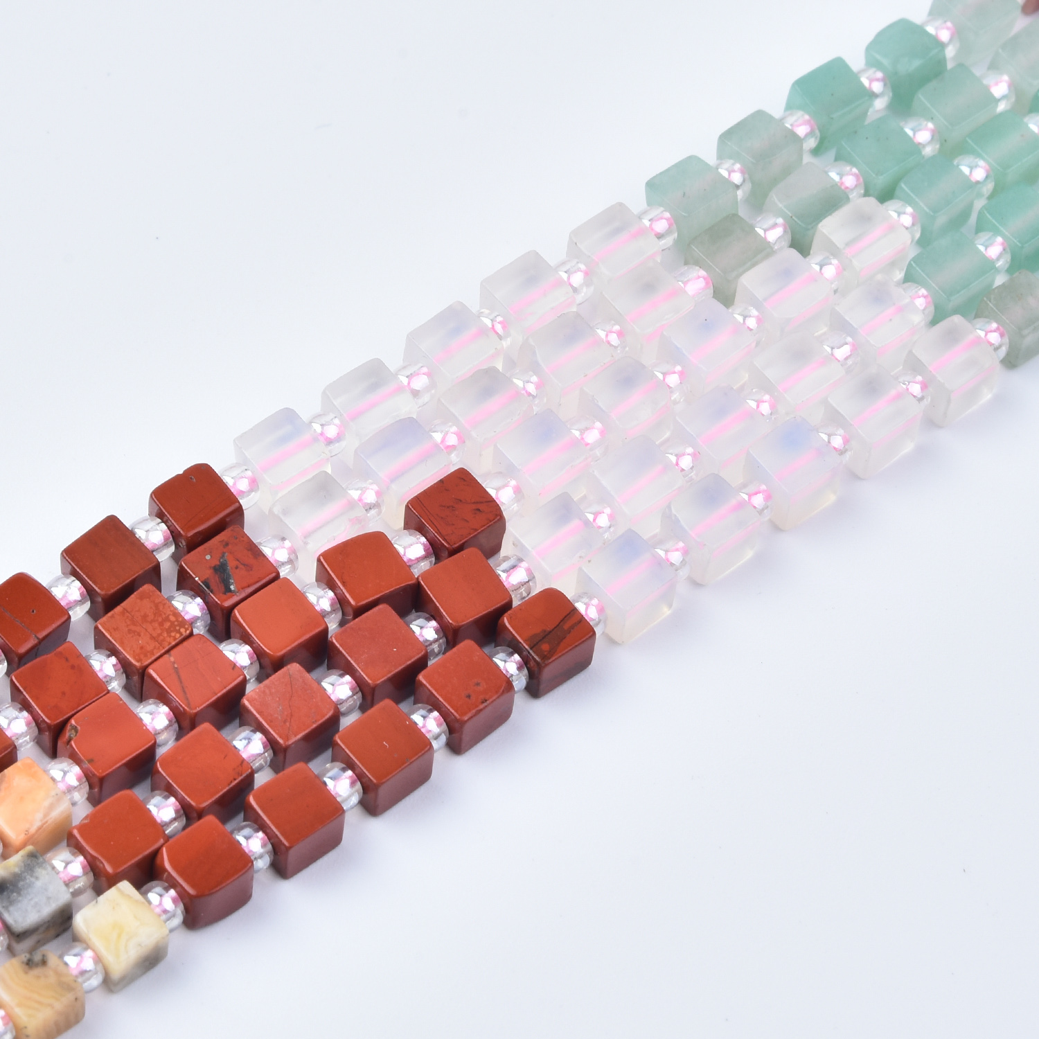 4mm Rose Quartz, Rhodonite, Aventurine, Red Jasper & Quartz Mixed Gemstone Cube Beads Strand GRN802 - Image 3