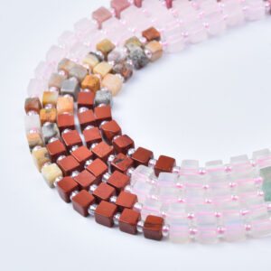 4mm Rose Quartz, Rhodonite, Aventurine, Red Jasper & Quartz Mixed Gemstone Cube Beads Strand GRN802