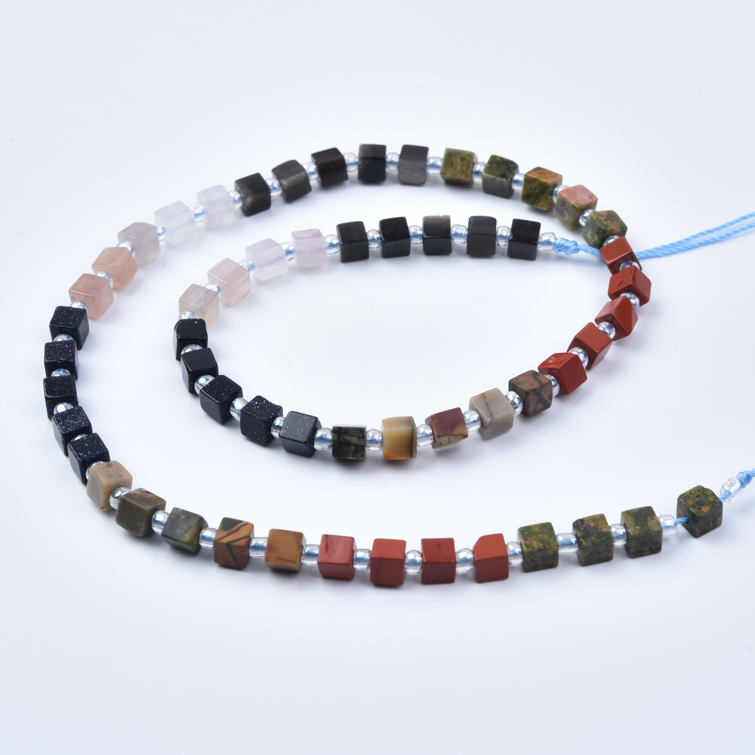 4mm Red Jasper, Picasso Jasper, Onyx, Quartz & Aventurine Mixed Gemstone Cube Beads Strand GRN803 - Image 4