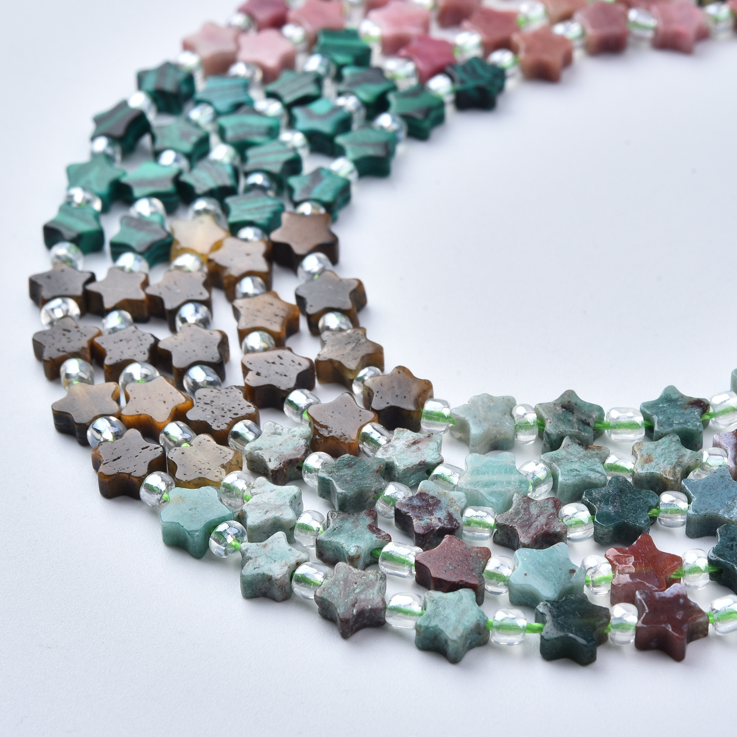 Mixed Natural Gemstone Star Beads Indian Agate Jasper Tiger Eye Assorted Stone Beads for Jewelry Making GRN805