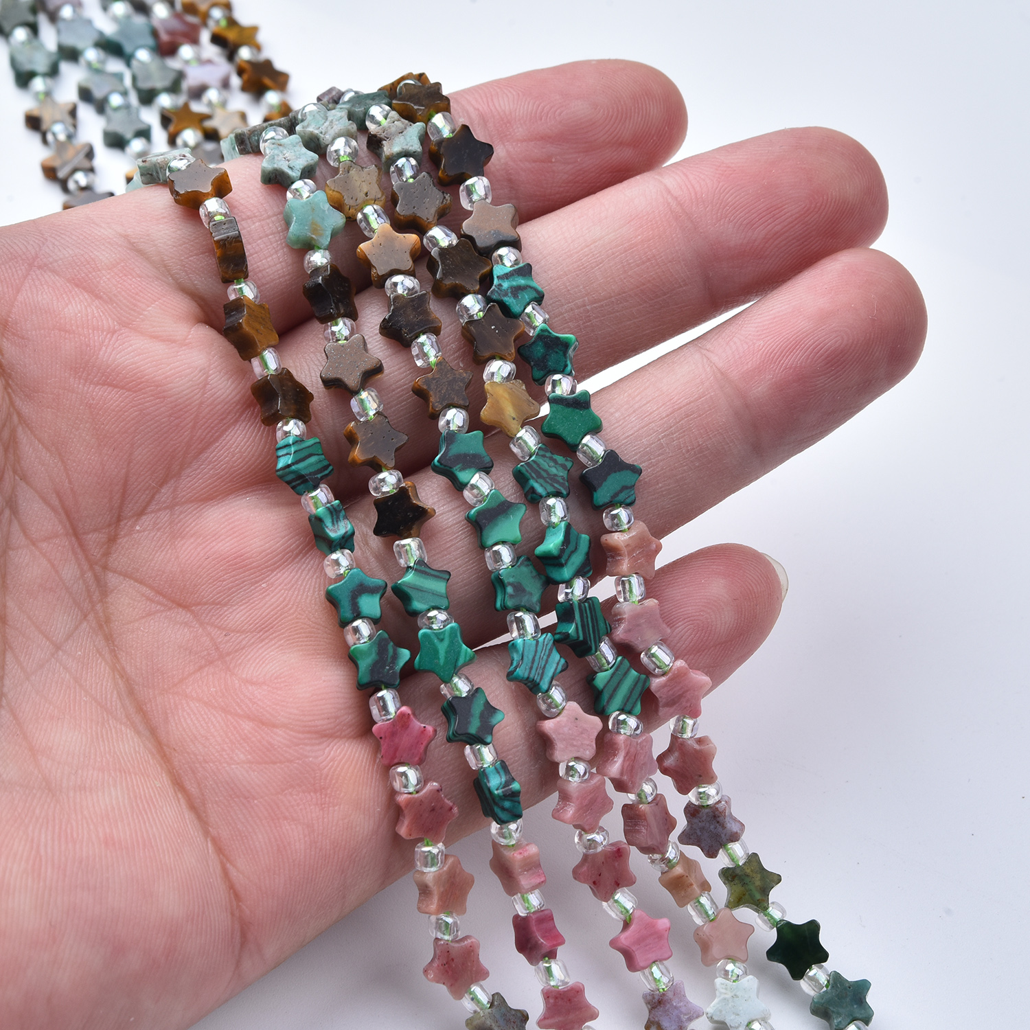 Mixed Natural Gemstone Star Beads Indian Agate Jasper Tiger Eye Assorted Stone Beads for Jewelry Making GRN805 - Image 2