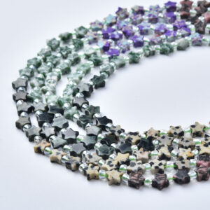 5mm Star Mixed Gemstone Beads Strand, African Turquoise Moss Agate Jasper, DIY Jewelry Making Supplies GRN810