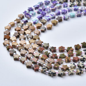 5mm Star Mixed Gemstone Beads Strand, Unakite Jasper African Turquoise, Boho DIY Jewelry Making Supplies GRN812