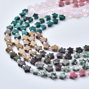 5mm Star Gemstone Beads Strand, Malachite Cherry Quartz Moss Agate Jasper Mix, Jewelry Making Supplies GRN813