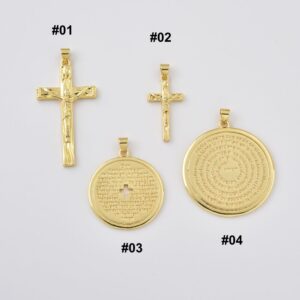 Gold Filled Catholic Cross Pendant, Jesus Crucifix and Prayer Medallion Charm for DIY Necklace Jewelry Making, Baptism Gift, Lot016