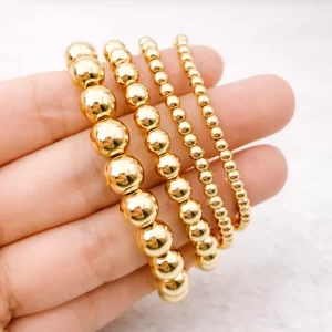 Gold Filled Beaded Stretch Bracelet, Minimalist Ball Bead Elastic Bracelet for Women Stacking Jewelry Gift, Everyday Gold Jewelry, BR009