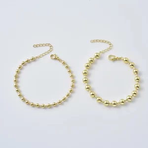 Gold Filled Beaded Bracelet Set, Ball Bead Chain Bracelet for Women Adjustable Lobster Clasp Stacking Jewelry Gift, Minimalist Set, BR112