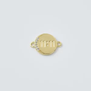 Gold Filled 11:11 Connector Charm, CZ Half Moon Number Pendant for DIY Necklace Bracelet Making Spiritual Jewelry Gift, CN509