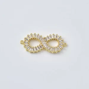 Gold Filled CZ Infinity Connector Charm, Baguette CZ Stone Infinity Link Pendant for DIY Necklace Bracelet Jewelry Making Supplies, CN512