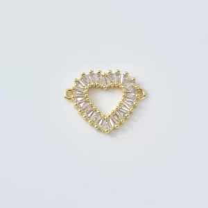 Gold Filled CZ Heart Connector Charm, Baguette Stone Open Heart Link for DIY Necklace Bracelet Jewelry Making Supplies Gift, CN513