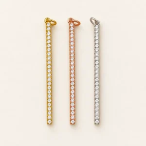 Gold Filled CZ Bar Charm, Pave Crystal Pendant, Rhinestone Vertical Charm, Long Bar Charm for Bracelet Necklace, Jewelry Making, CP231