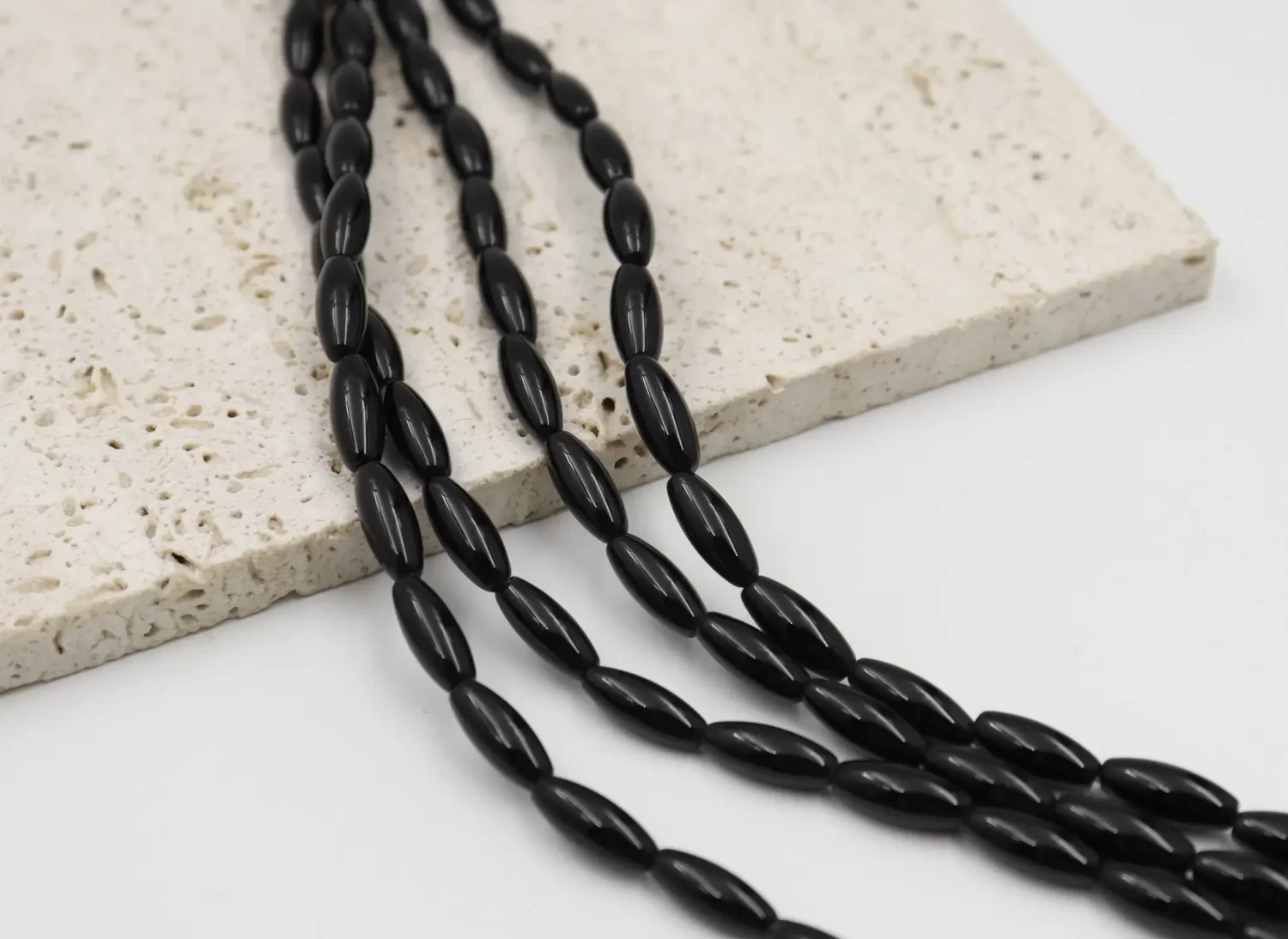 Black Onyx Rice Bead Strand 11x6mm Polished Oval Gemstone Beads for Jewelry Making GRN814 - Image 3