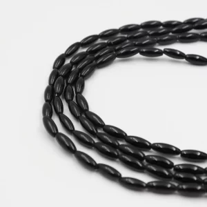 Black Onyx Rice Bead Strand 11x6mm Polished Oval Gemstone Beads for Jewelry Making GRN814