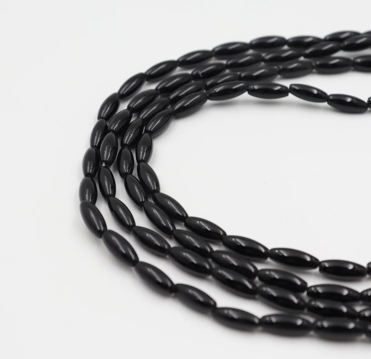 Black Onyx Rice Bead Strand 11x6mm Polished Oval Gemstone Beads for Jewelry Making GRN814