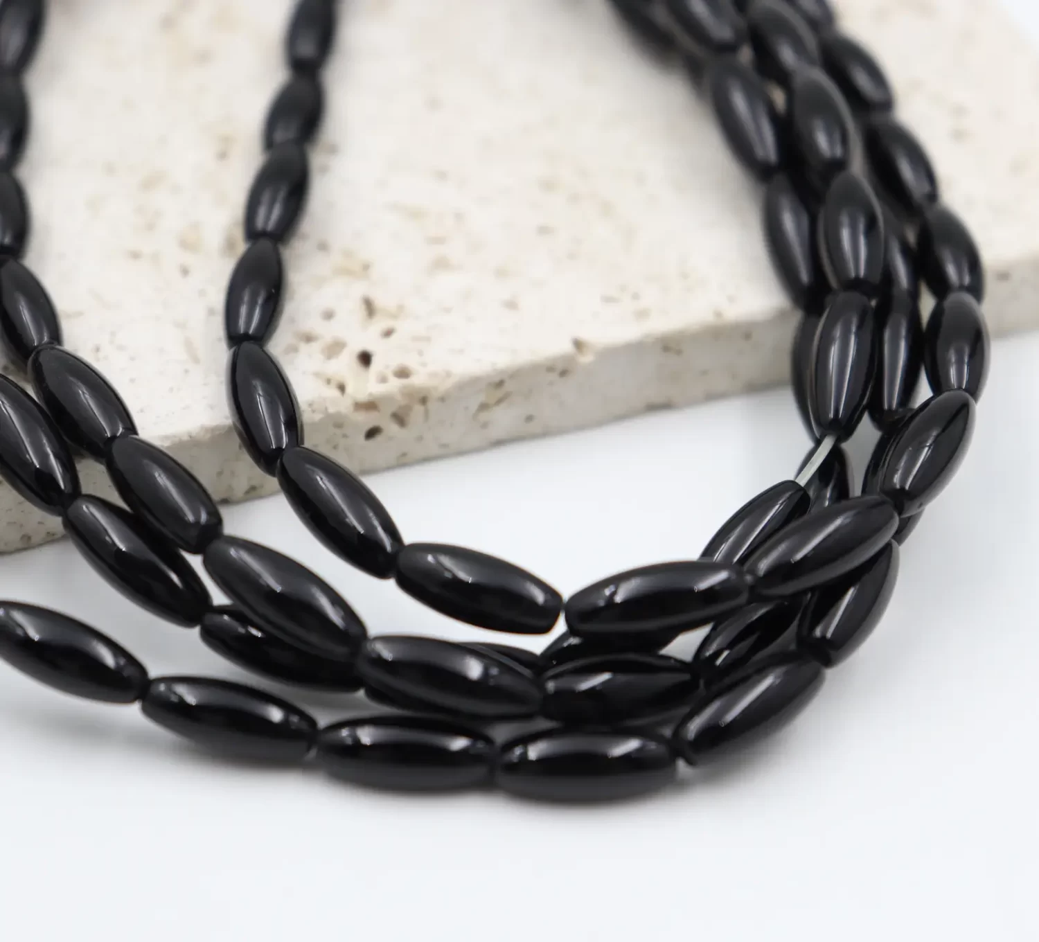 Black Onyx Rice Bead Strand 11x6mm Polished Oval Gemstone Beads for Jewelry Making GRN814 - Image 2
