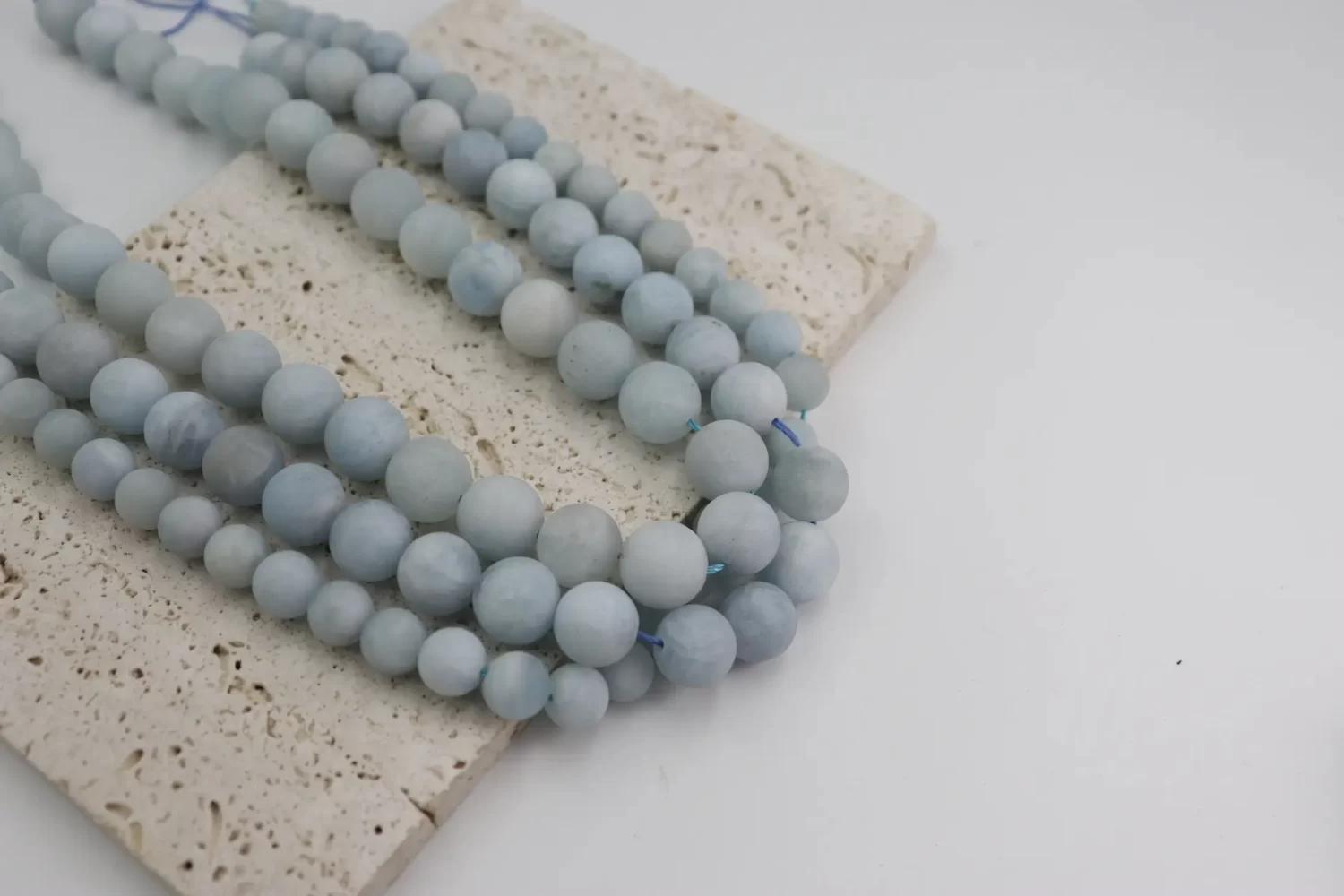 Matte Aquamarine Round Bead Strand 15.5 Inch Frosted Blue Gemstone Jewelry Making 6-12mm GRN822
