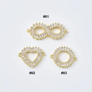 Gold Filled CZ Connector Charm Set, Infinity Heart Circle Baguette CZ Link for DIY Necklace Bracelet Jewelry Making Supplies Gift, Lot020