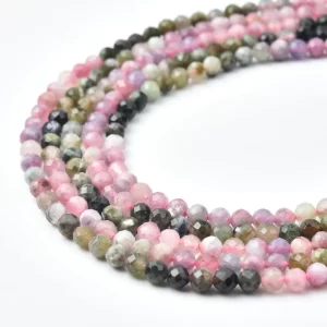 Tourmaline Faceted 4mm Micro Round Beads Strand, AAA Natural Multicolor Gemstone for Jewelry Making PRP1159