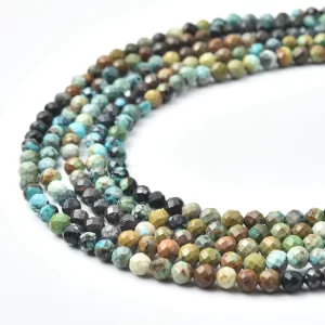 Turquoise Faceted 4mm Micro Round Beads Strand, Natural Blue Green Gemstone for Jewelry Making PRP1160