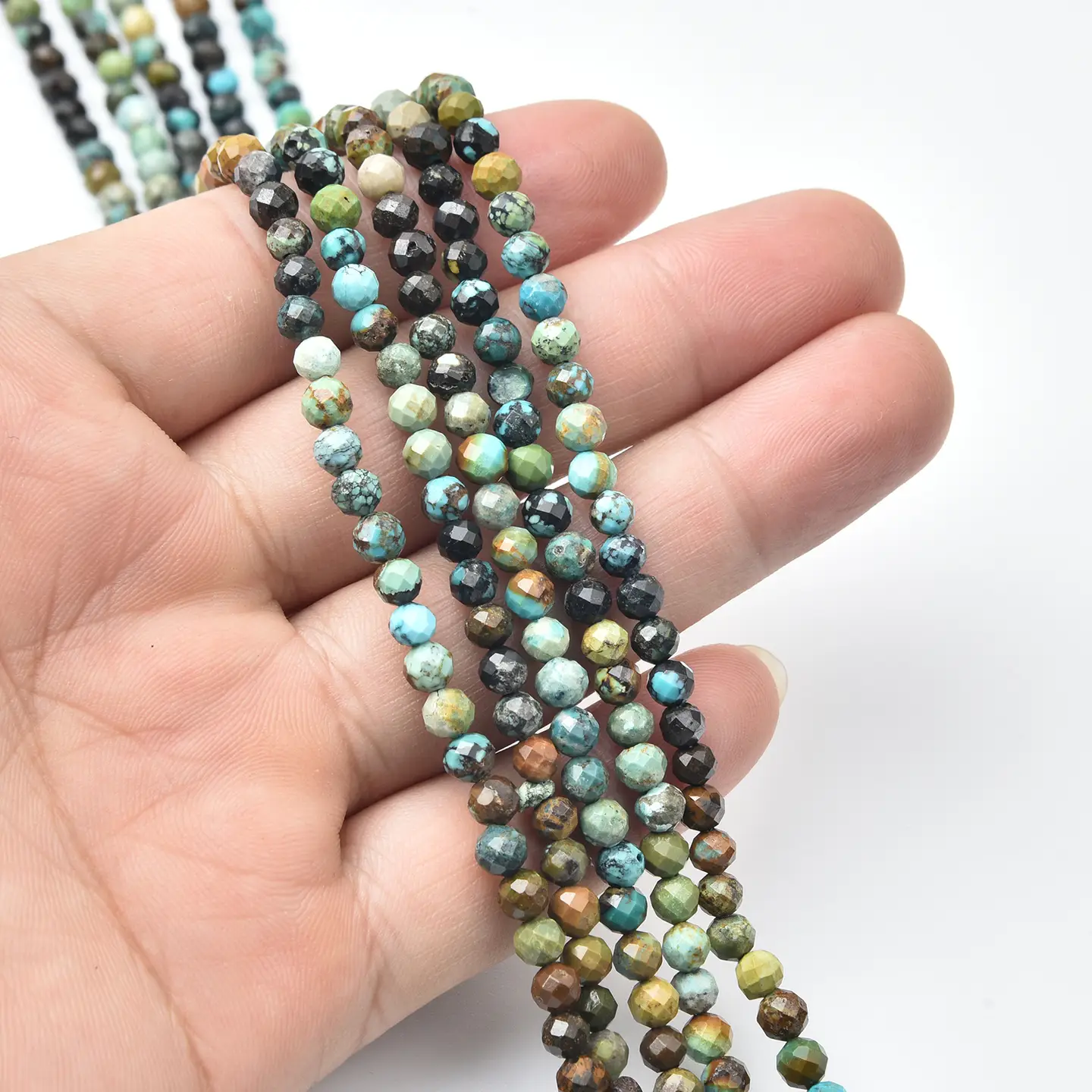 Turquoise Faceted 4mm Micro Round Beads Strand, Natural Blue Green Gemstone for Jewelry Making PRP1160 - Image 2