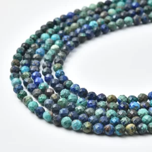 Chrysocolla Faceted 4mm Micro Round Beads Strand, Natural Blue Green Gemstone for Jewelry Making PRP1161