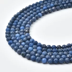 Dumortierite Quartz 4mm Faceted Round Beads, Deep Denim Blue Gemstone Strand for Minimal Jewelry PRP1162