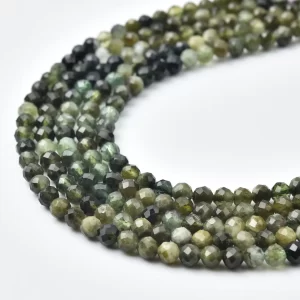 Tourmaline 4mm Faceted Round Beads Strand, Dark Green Mixed Tone Gemstone for Jewelry Supplies PRP1163