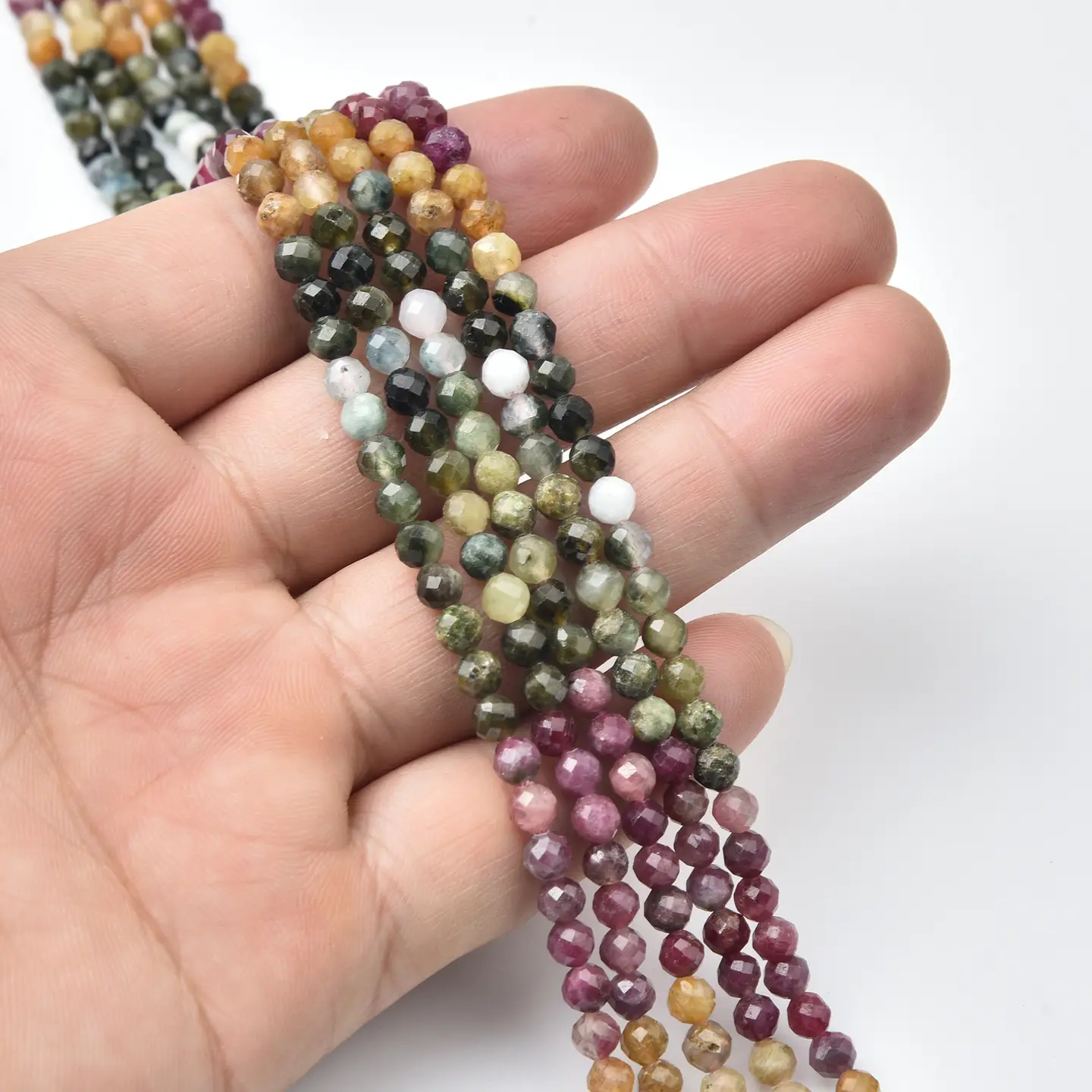 Tourmaline 4mm Faceted Round Beads Strand, Watermelon Multicolor Gemstones for Bracelet Necklace Making PRP1164 - Image 2