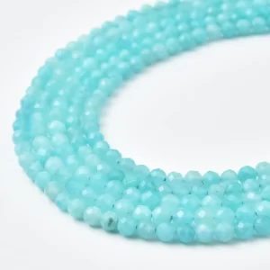 Amazonite 4mm Faceted Round Beads Strand, Seafoam Aqua Natural Gemstone for Dainty Jewelry Making PRP1166