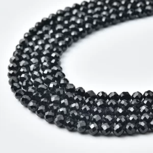 Spinel 4mm Faceted Round Beads Strand, Black Natural Gemstone Micro Beads for Jewelry Making PRP1168