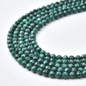 Malachite 4mm Faceted Round Beads Strand, Deep Green Banded Gemstone Micro Beads for Jewelry Making PRP1178