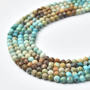 Turquoise 4mm Faceted Round Beads Strand, Natural Blue Green Gemstone Micro Beads for Jewelry Making PRP1182