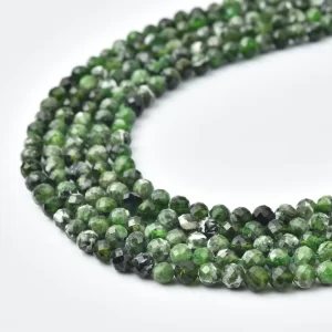 Chrome Diopside 4mm Faceted Round Beads Strand, Deep Green Micro Gemstone Beads for Jewelry Making PRP1183