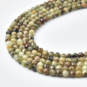 Green Garnet 4mm Faceted Round Beads Strand, Natural Earthy Olive Gemstone Beads for Jewelry Making PRP1184